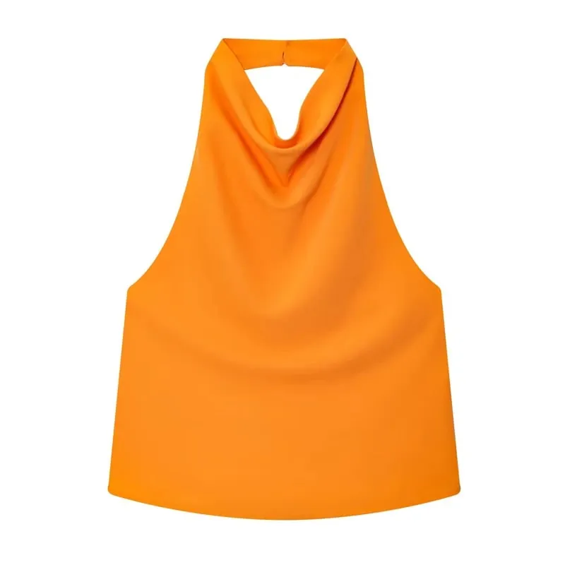 Women's Tanks Halter Top Women Sleeveless Green Crop Tops Summer Satin Party Evening Top Backless Sexy White Black Top