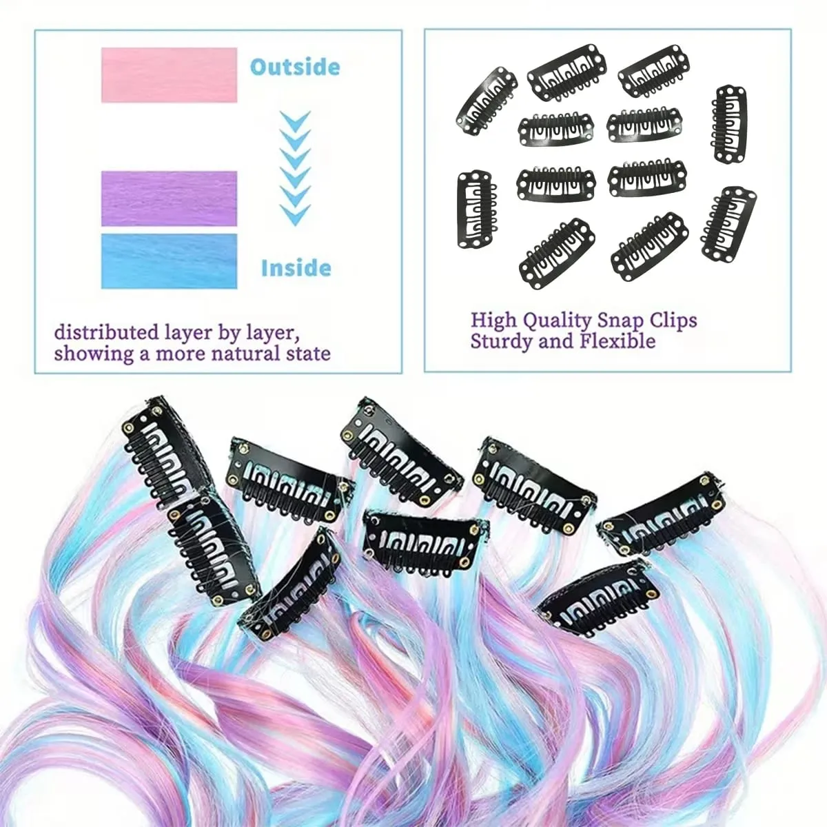 Syntetisk 5 stk Clip In Hair Extensions Farverig Ombre Curly Wig Rainbow Highlight Hair Clip On Hairpieces Til Kvinder Piger