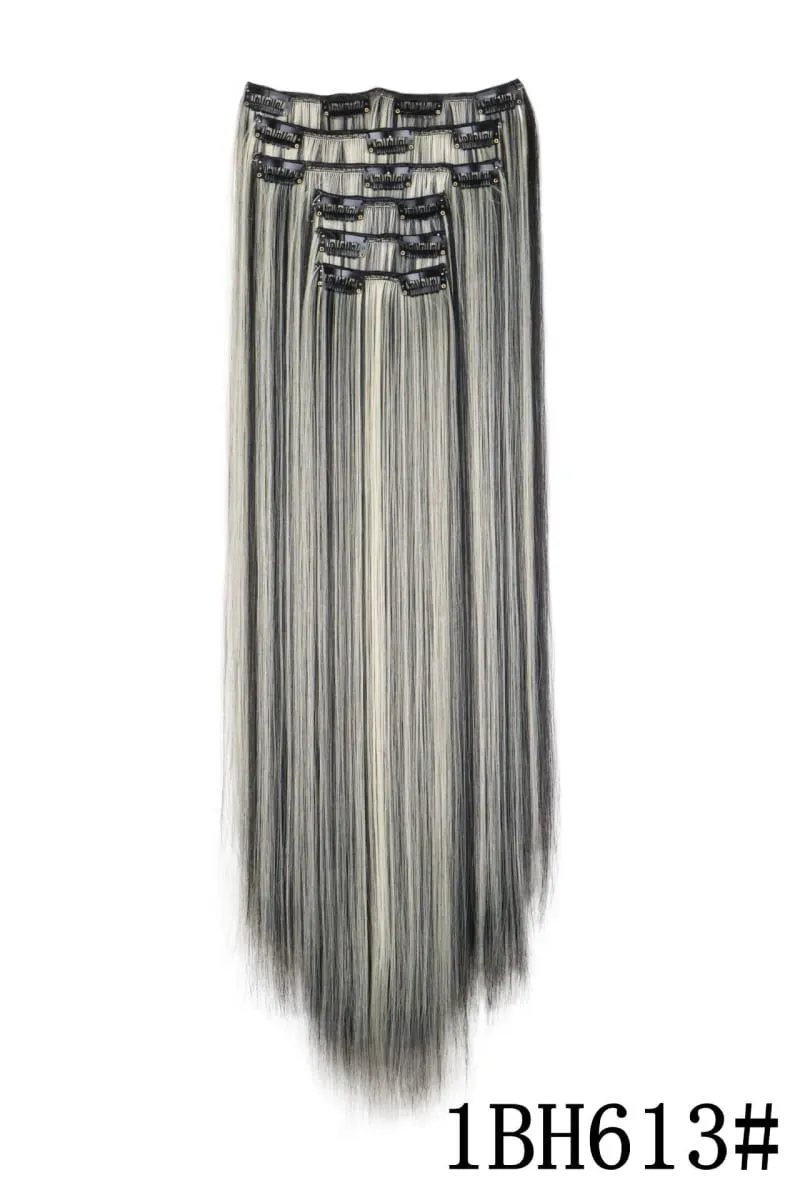 24Inch 16 Clips in Hair Extensions Long Straight Hairstyle Blonde Black Hairpieces Heat Resistant False Hair Daily Use Cosplay
