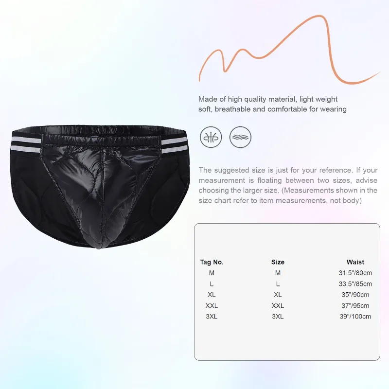 Mens Warm Padded Diaper Cover Briefs Elastic Waistband Quilted Puffer Underwear Underpants for Adaptive Special Needs Clothing