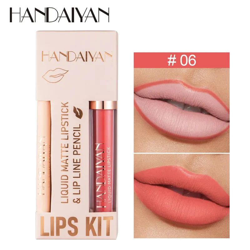 Ensemble de rouge à lèvres 2 en 1 pour femmes, avec crayon à lèvres, imperméable, longue durée, maquillage coréen, finition mate, Kit de cosmétiques, livraison gratuite