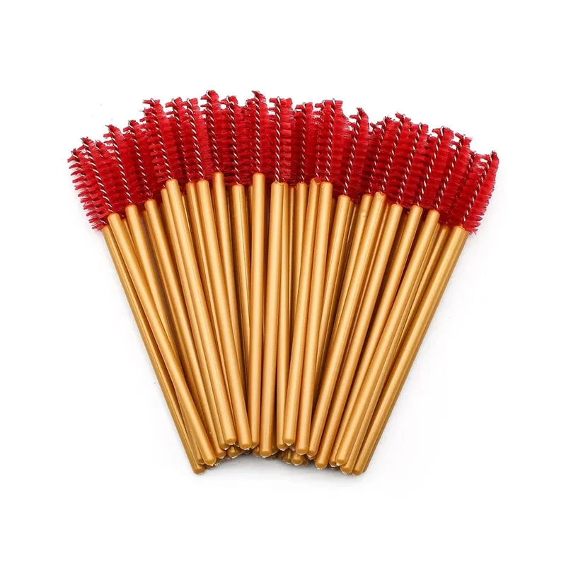 50Pcs Disposable Eyelash Makeup Brush Mascara Wands Gold Mini Eye Lash Brushes Short Eyebrow Comb Eyelashes Extension Tool