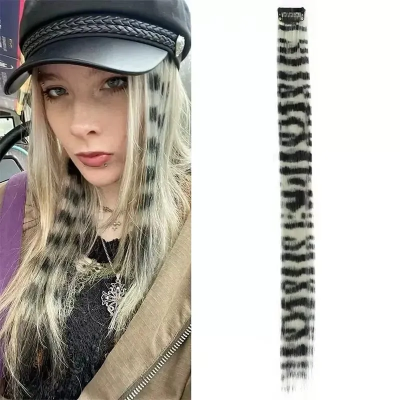 3pcs/set Stripe Printed Hair Colorful Long Straight Hair Pieces Synthetic Clip-in Hair Extensions for Daily Use Party Halloween