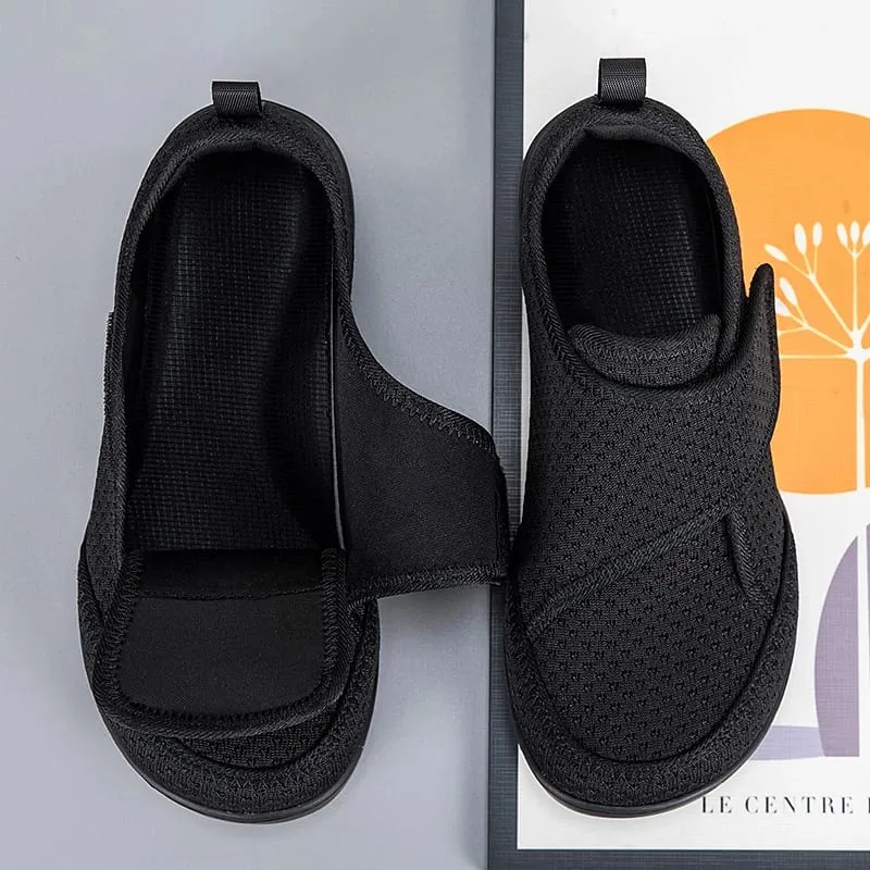 Sapatos abertos para idosos ajustáveis, sapatos para diabéticos, pés inchados, gordura, hálux valgus, joanete, ortopedia, polegar, eversão, homens e mulheres
