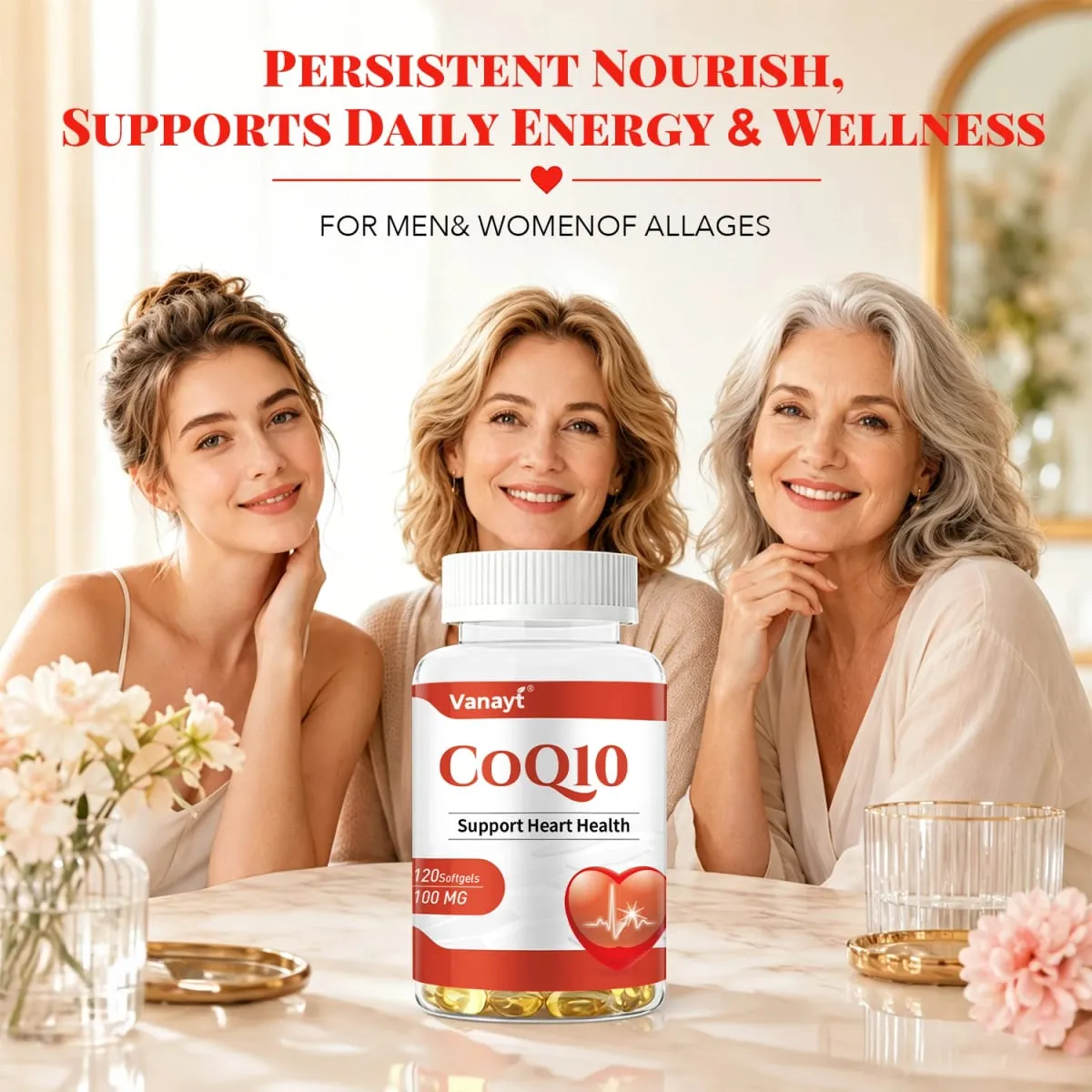120pcs Coenzyme Q10 100mg Capsules Support Heart Cardiovascular Health Boost Energy Antioxidant Supplement