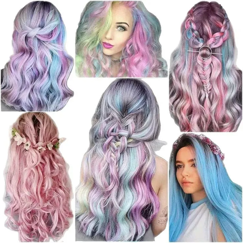 Syntetisk 5 stk Clip In Hair Extensions Farverig Ombre Curly Wig Rainbow Highlight Hair Clip On Hairpieces Til Kvinder Piger