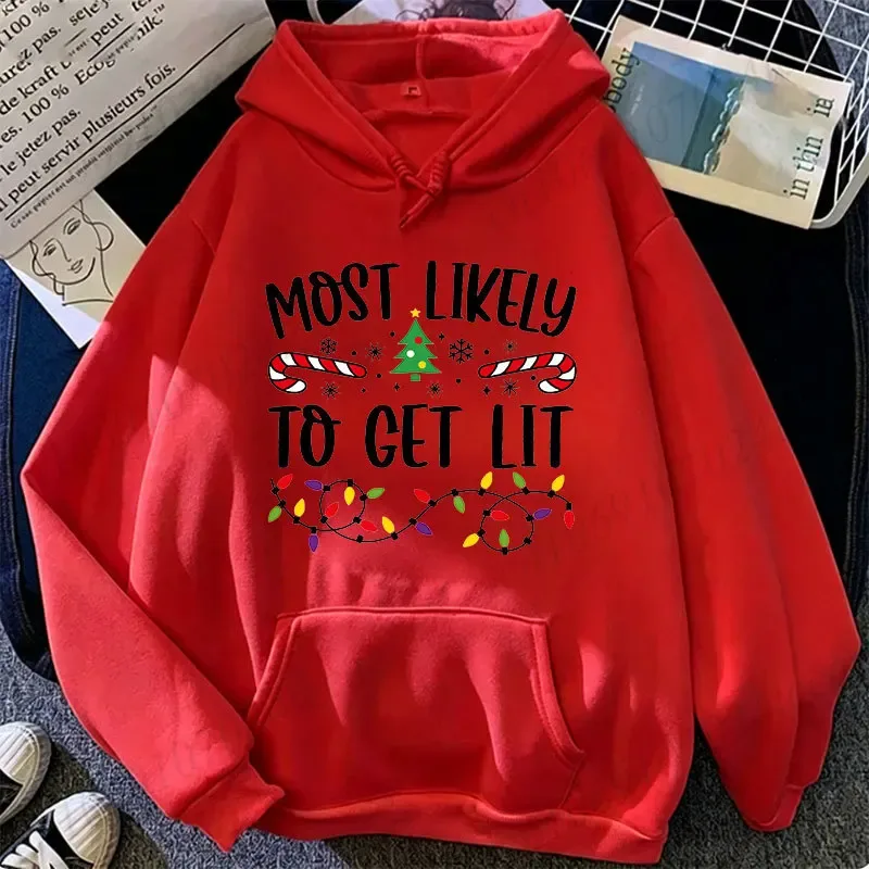 Most Likely To Christmas Family Hoodies Funny Slogan Group Sweatshirts Xmas Gingerbread Man Print Hooded Hoody Holiday Party Top