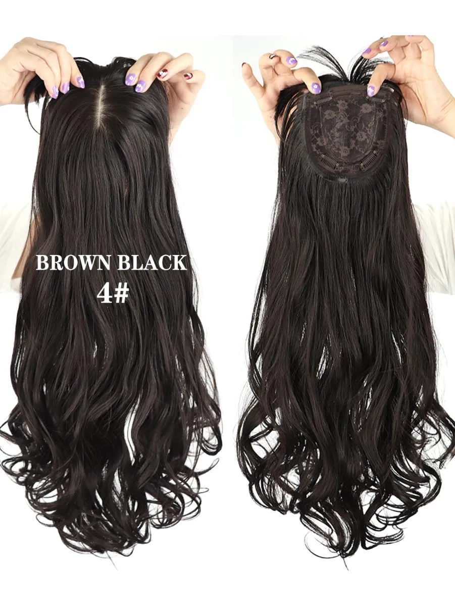 Synthetic 3 Clips In Topper Long Wavy Hairpiece Black Brown Women Fake Hair Clip In Hair Extensions With Bangs Fake Hairpiere