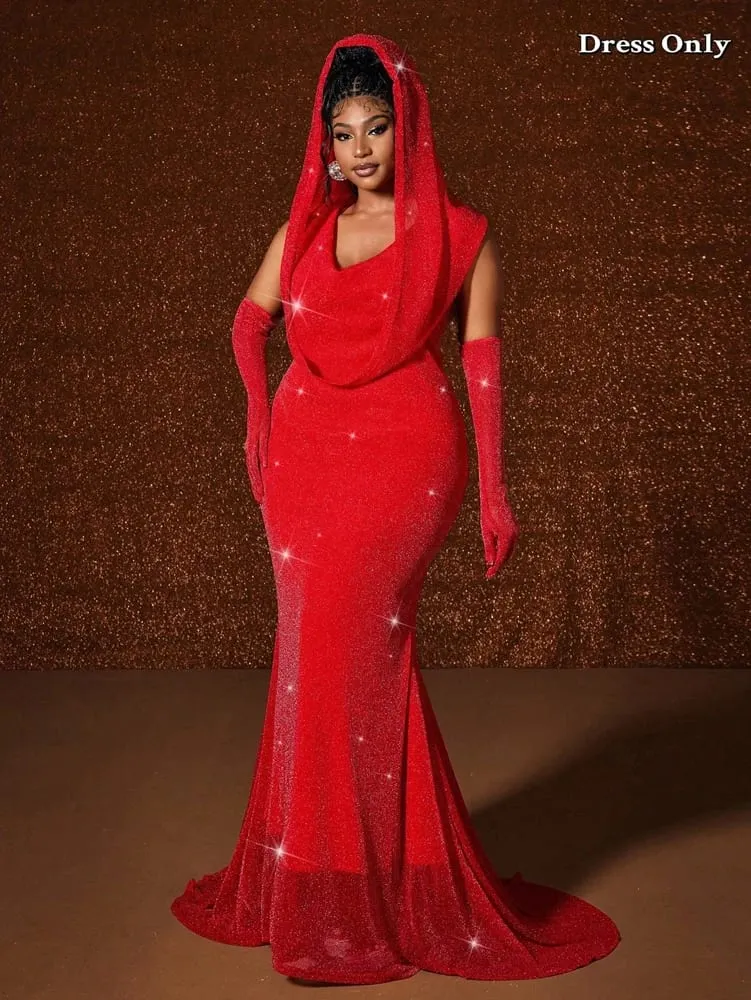 Plus Size Hat Sexy Waistband Hot Gold Fish Tail Swing Long Solid Colour Fishtail Slim Package Hip Dress Hooded