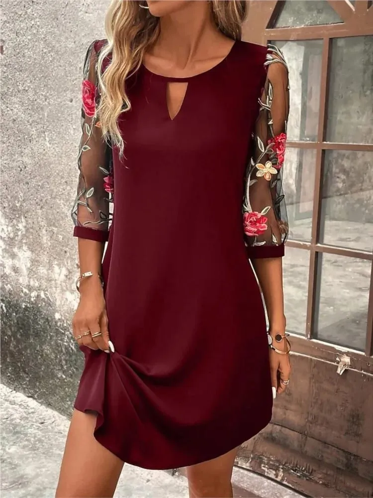 Lady Elegant Dress Fashion Print O Neck Three Quarter Pullover Dresses For Women Casual Office Skirts Womens Clothing Summer New