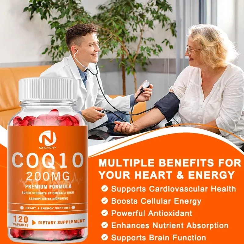 COQ10 Co-enzym Q10 200 mg voor energie Antioxidant Cardiovasculaire hersengezondheid Natuurlijk niet-GMO