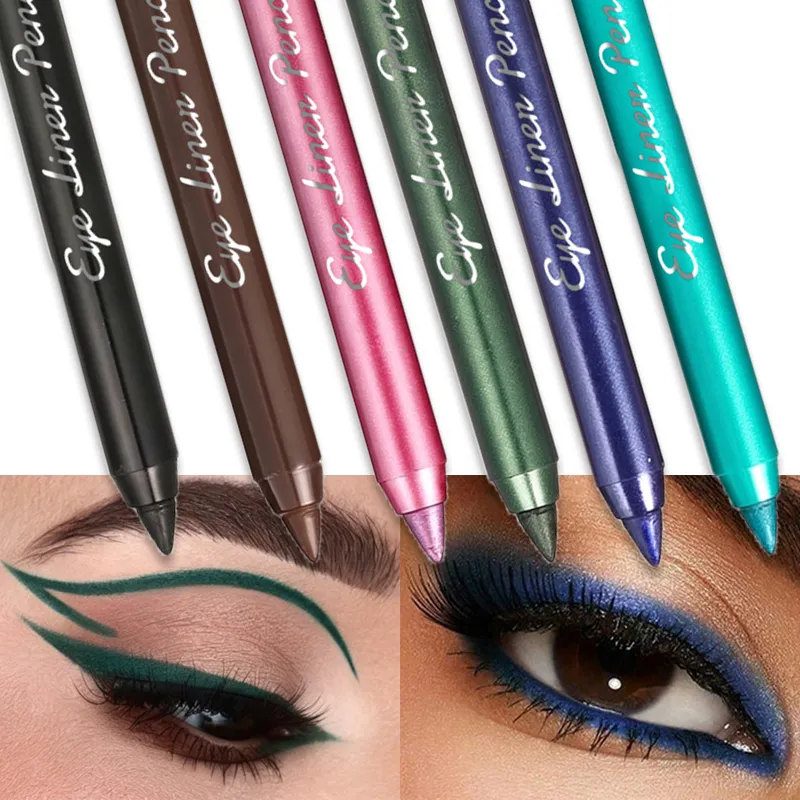 1Pc Waterproof Blue Green Eyeliner Pencil Smudge-Proof Long-Lasting Pearlescent Glitter Eye Liner High Pigmented Punk Eye Makeup