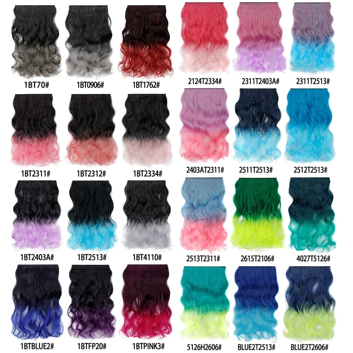 Jeedou One Piece 5 Clips Wavy Ombre Clip In Hair Extensions Long Water Wave Synthetic Curly Hair Piece Rainbow Colored Hair