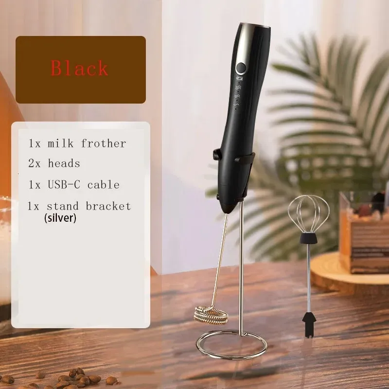 Milk Frother Handheld for Coffee Electric Whisk 3 Speed Adjustable Drink Mixer with Stand Bracket Rechargeable Egg Beater