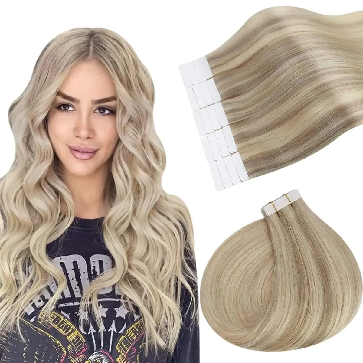 Ugeat Remy Tape in Human Hair Extensions 100% Real Natural Human Hair Tape 12-24inch 20Pcs 50g Per Pack for Party or Wedding