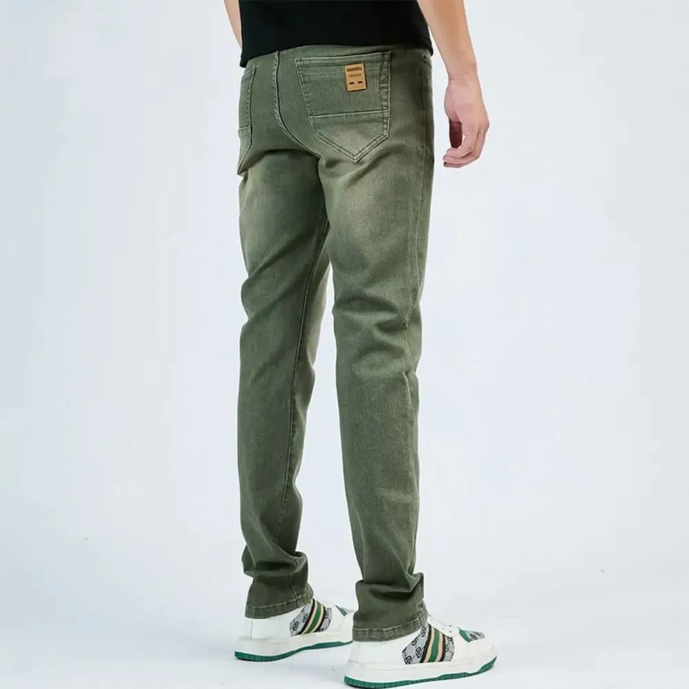 2025 Herfst heren witte slim fit rechte jeans casual stretch denim broek comfortabele mode streetwear mannelijke merkkleding