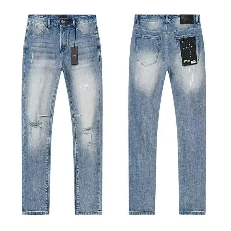 2026 RTA Men's Slim Fit Jeans Collection Distressed Ripped Paint Splatter Studded Patch Vintage Washed Streetwear Fashion Pants