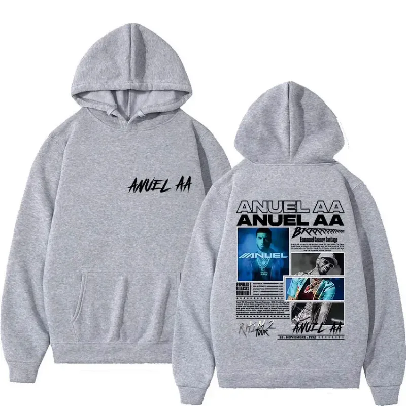 Rapper Anuel AA Rhlm 2 Album 2025 Merch Hoody Men's Clothing Rock Hip Hop Oversized Sweatshirts Winter Casual Long Sleeve Hoodie