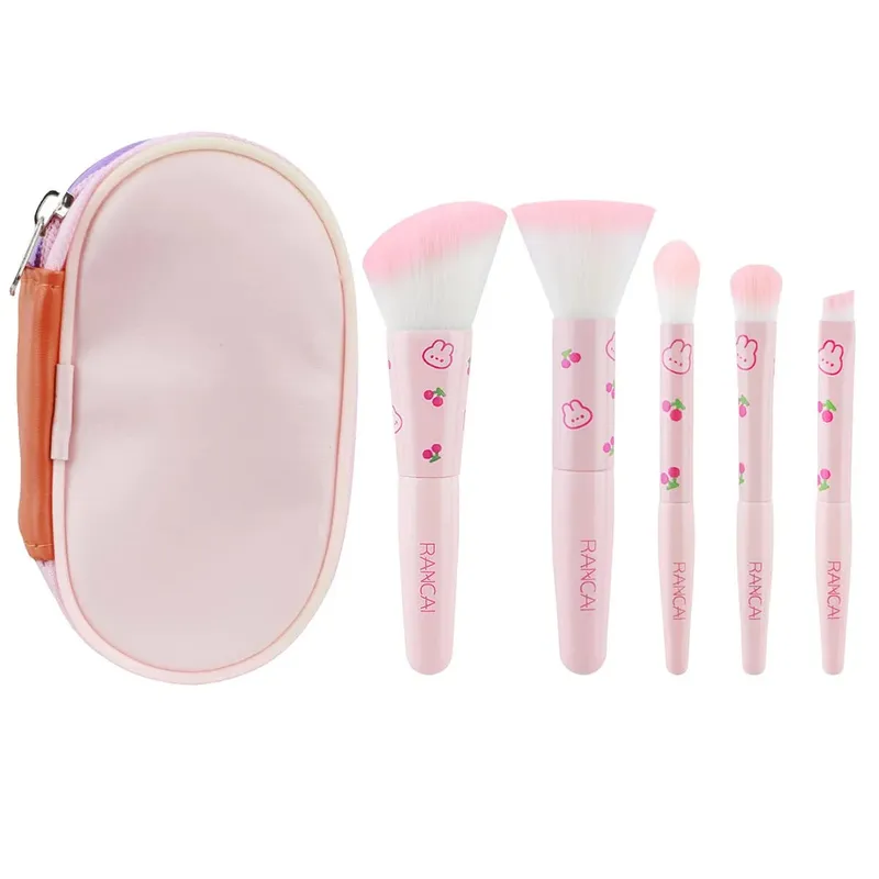 5Pcs 귀여운 컴팩트 메이크업 브러쉬 세트 케이스 프리미엄 브러쉬 완벽한 파운데이션 블러쉬 아이 섀도우 애플리케이션 미용 도구