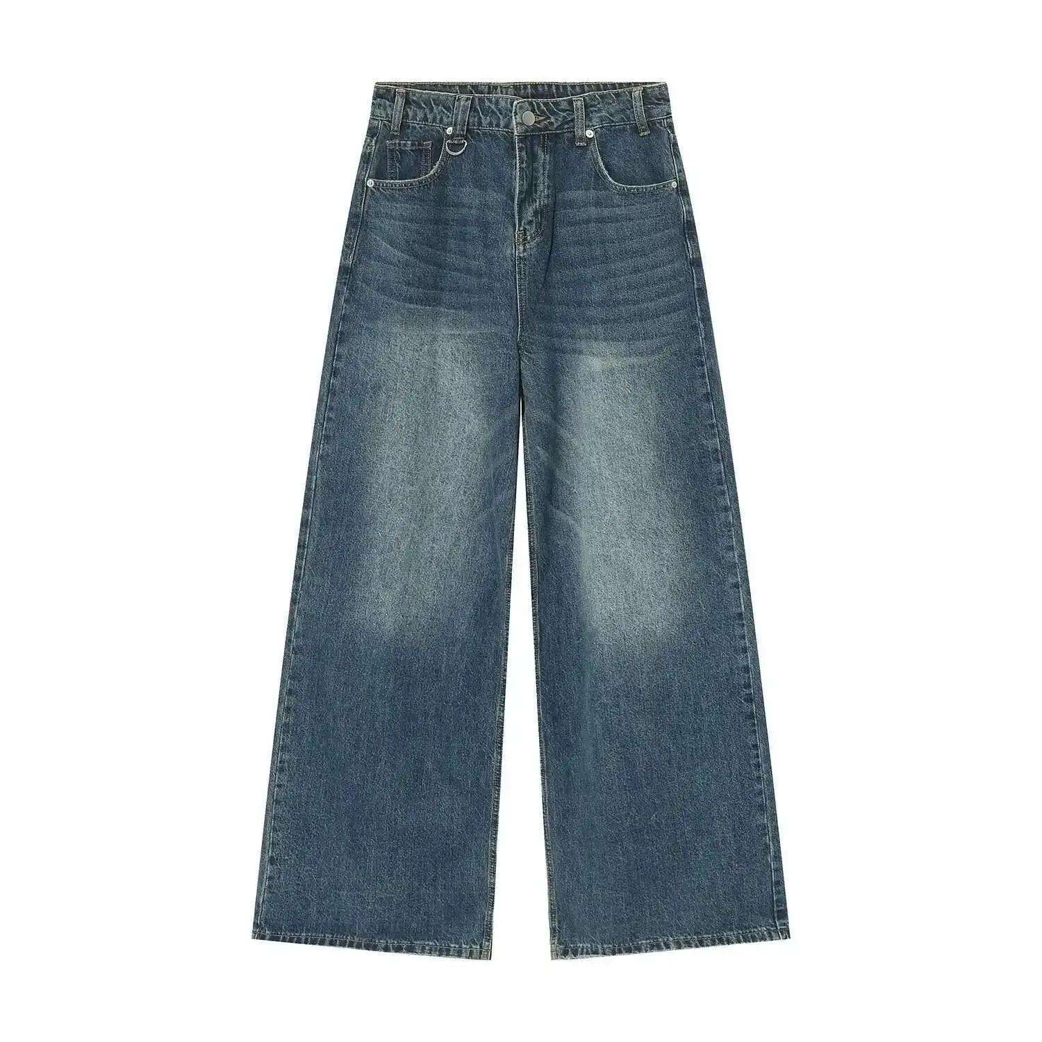 Vintage Camouflage Men's Jeans Fashion Washed Casual Wide Leg Denim Pants Autumn Winter Loose Male Trousers Old Blue 9C354