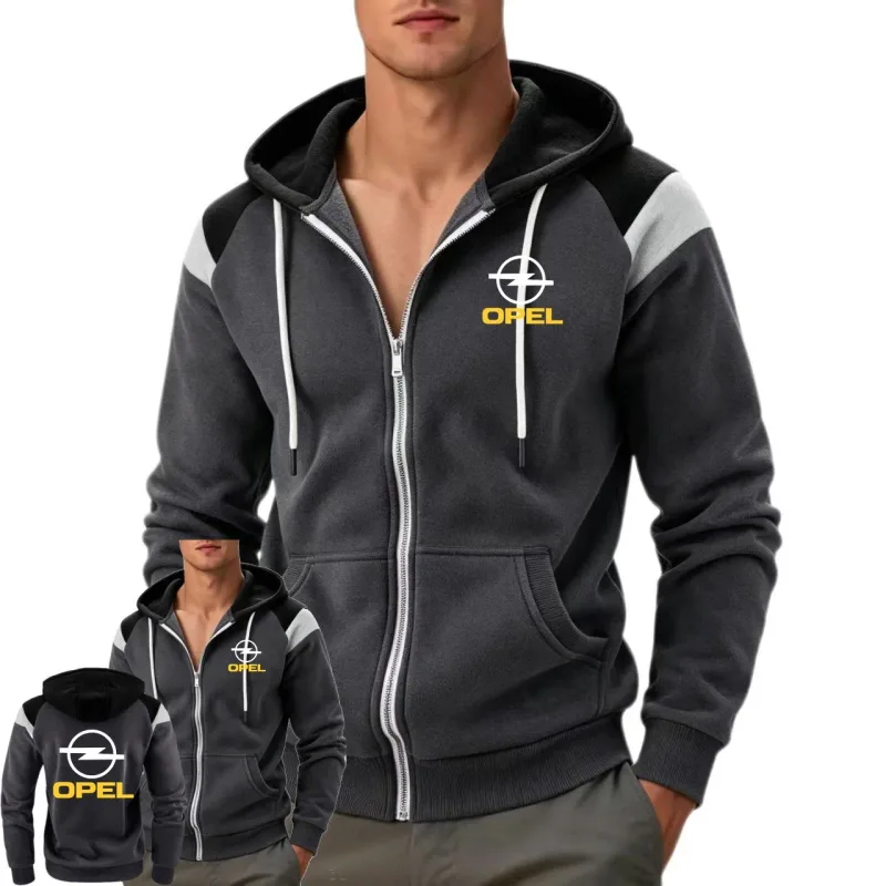 Men's OPEL Car Hoodie Jacket Windproof Fleece Hooded Sportswear Block Contrast Men's Sweatshirts Coat
