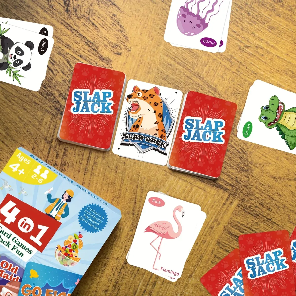 4 in 1 Kids Card Games: Go Fish Old Maid Memory Match Slap Jack; Birthday Gifts for Boys and Girls Ages 4+; Educational Game