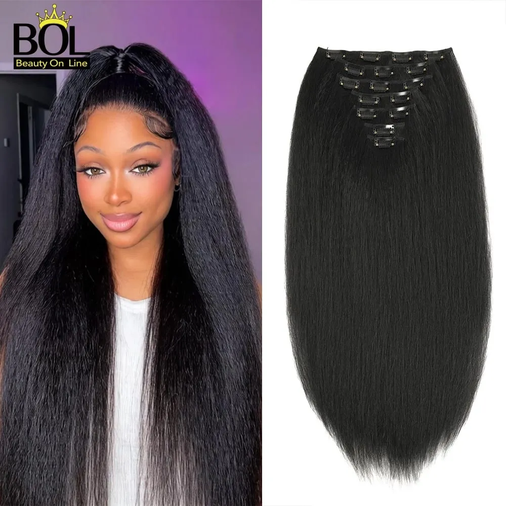 Synthetic Yaki Straight Clip in Hair Extensions Straight Hairpieces Clip ins Synthetic Hair Extension 22inches for Women