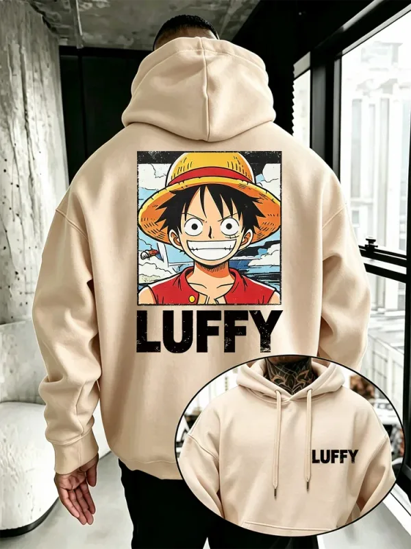 Sudadera con capucha de anime de una pieza, sudadera holgada con estampado frontal y trasero de personaje de dibujos animados de Luffy vintage para entusiastas del manga
