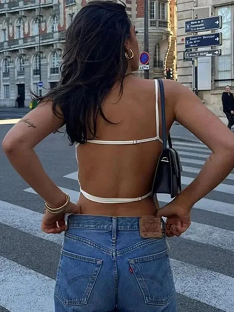 Women Top 2024 Lace Up Backless Camisole Top Women Cheap clothes Sexy Fashion Tanks & Camis Crop top Women White Black top