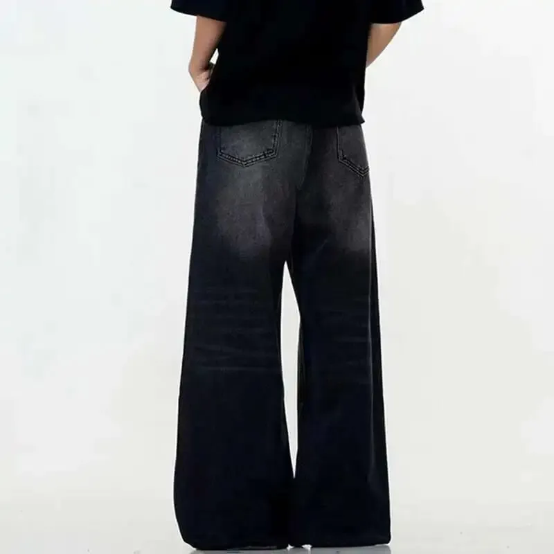 Simple Men's Denim Trousers Solid Color Washing American Style Casual Pants Straight Leg Baggy Male Jeans Spring 9W667