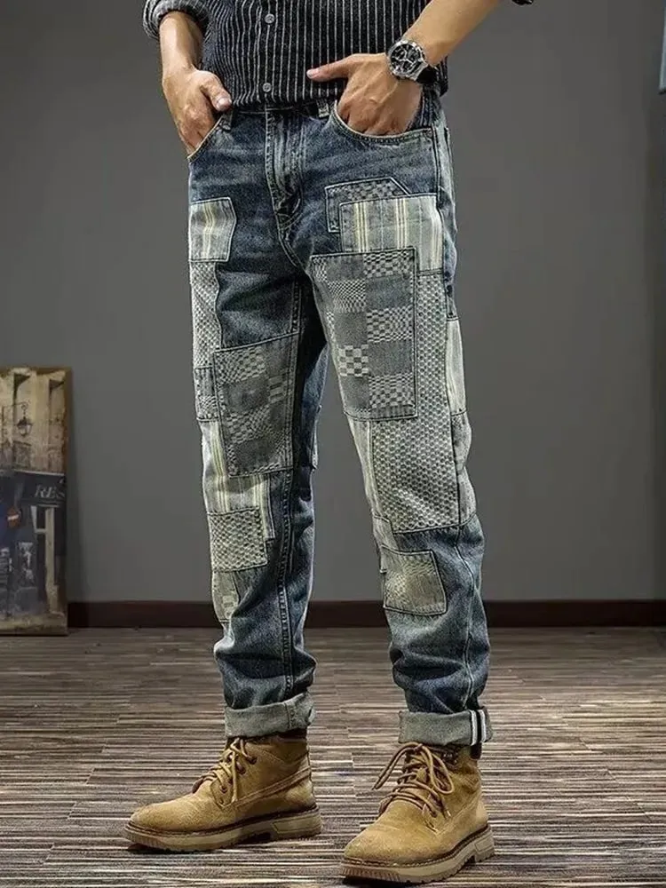 Autumn and Spring New Fashion Trend Retro Sports Straight Leg Printed Jeans Men's Casual Loose Comfortable High Quality Pants