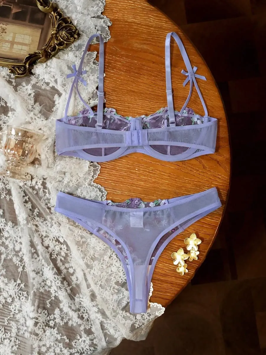 French-style floral embroidery lace lingerie set sexy and pure desire sheer bra support Valentine's Day party