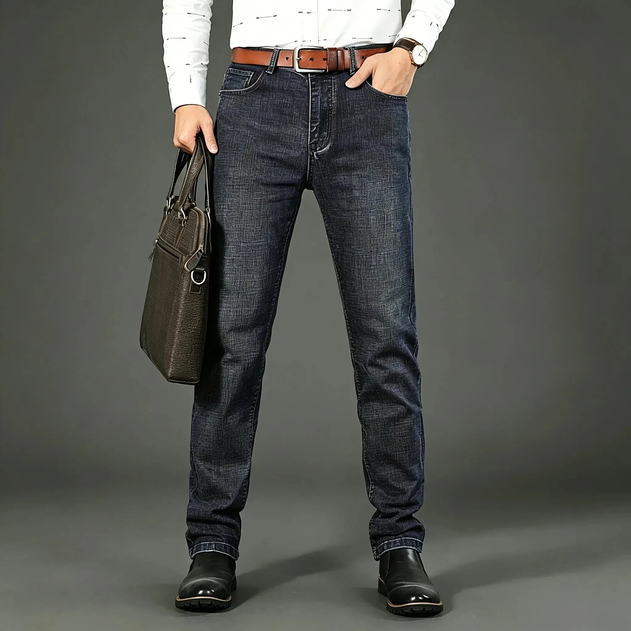 2026 Top Brand Washed Jeans Trousers Four Season Men's High Quality Jeans Business Casual High Waist Denim Pants