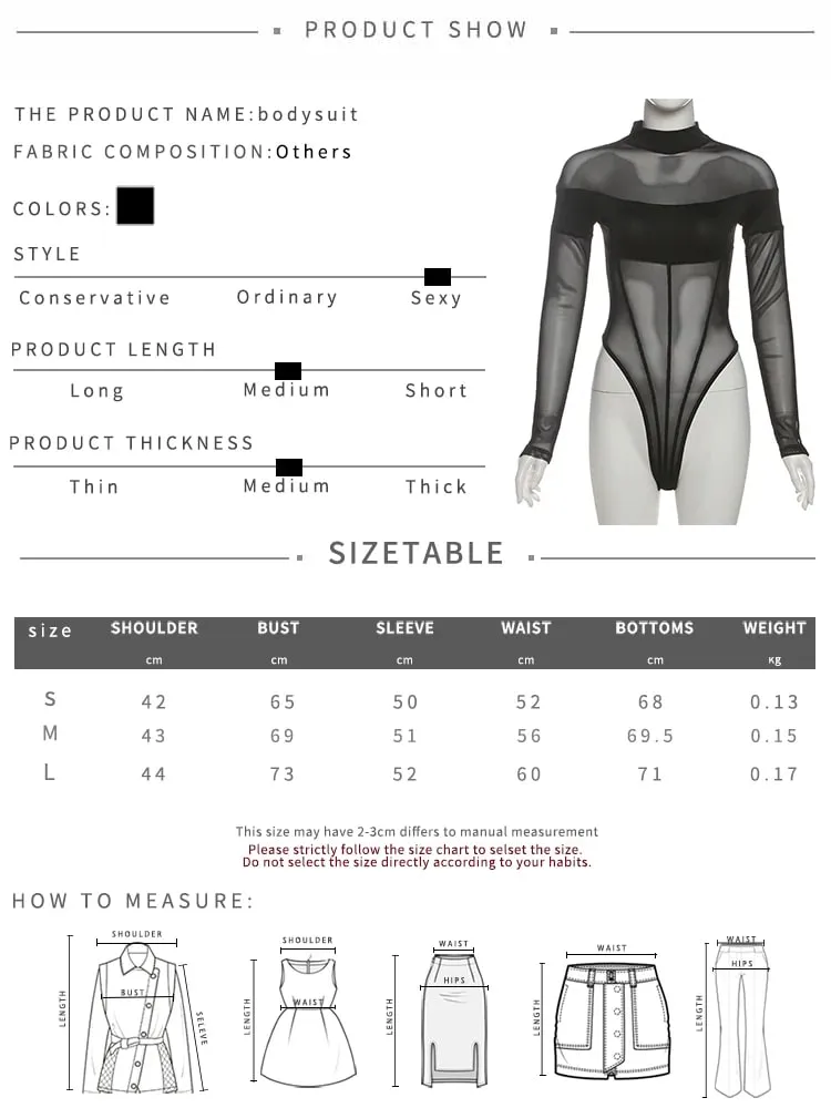 Weird Puss Coquette See Through Bodysuit Women Sexy Wild Mesh Hipster Patchwork Full Sleeve Midnight Stretch Street Clubwear