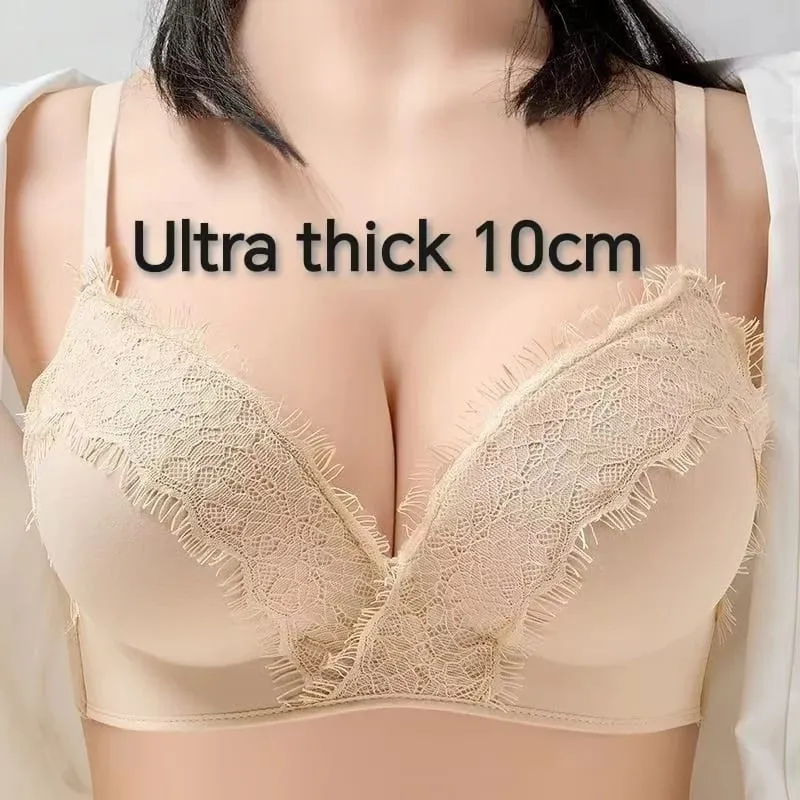 2026 Super Thick 10CM Sexy Lace Bra Flat Chest Special Lingerie Small Breast Gathering No Steel Ring Special Thick Cup Bra