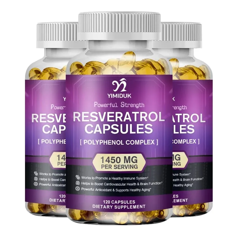 Resveratrol 1450mg Trans-Resveratrol Antioxidant Supplement Support Cardiovascular Digestive Joint Health & Immune System