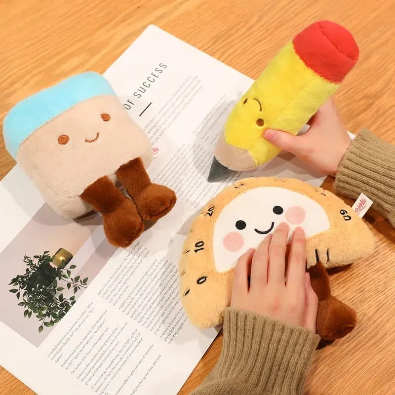 13/20cm Pencil Case Stationery Plush Humanoid Toy Stuffed Kawaii Eraser Ruler Doll Pendant with Loop Plushie Decor for Bag