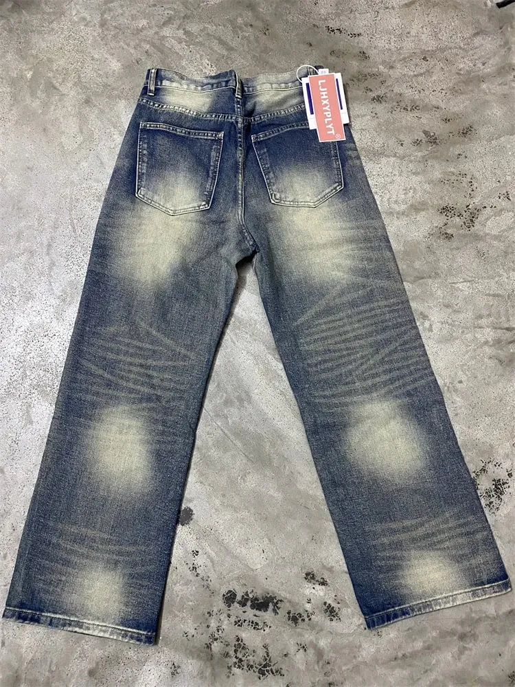 Men's Wide Leg Jeans Baggy Denim Pants Y2K Vintage Streetwear Loose Straight Casual Trousers