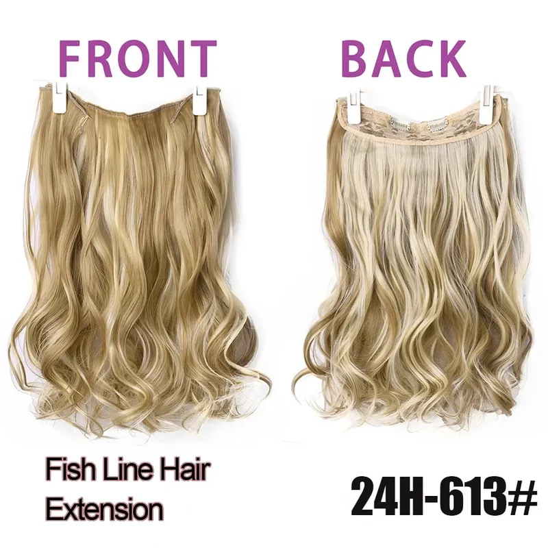 Silike 180g Fish Line Synthetic Wavy Clips in One Piece Hair Extensions 24 inch 17 Colors Heat Resistant Hair Extension