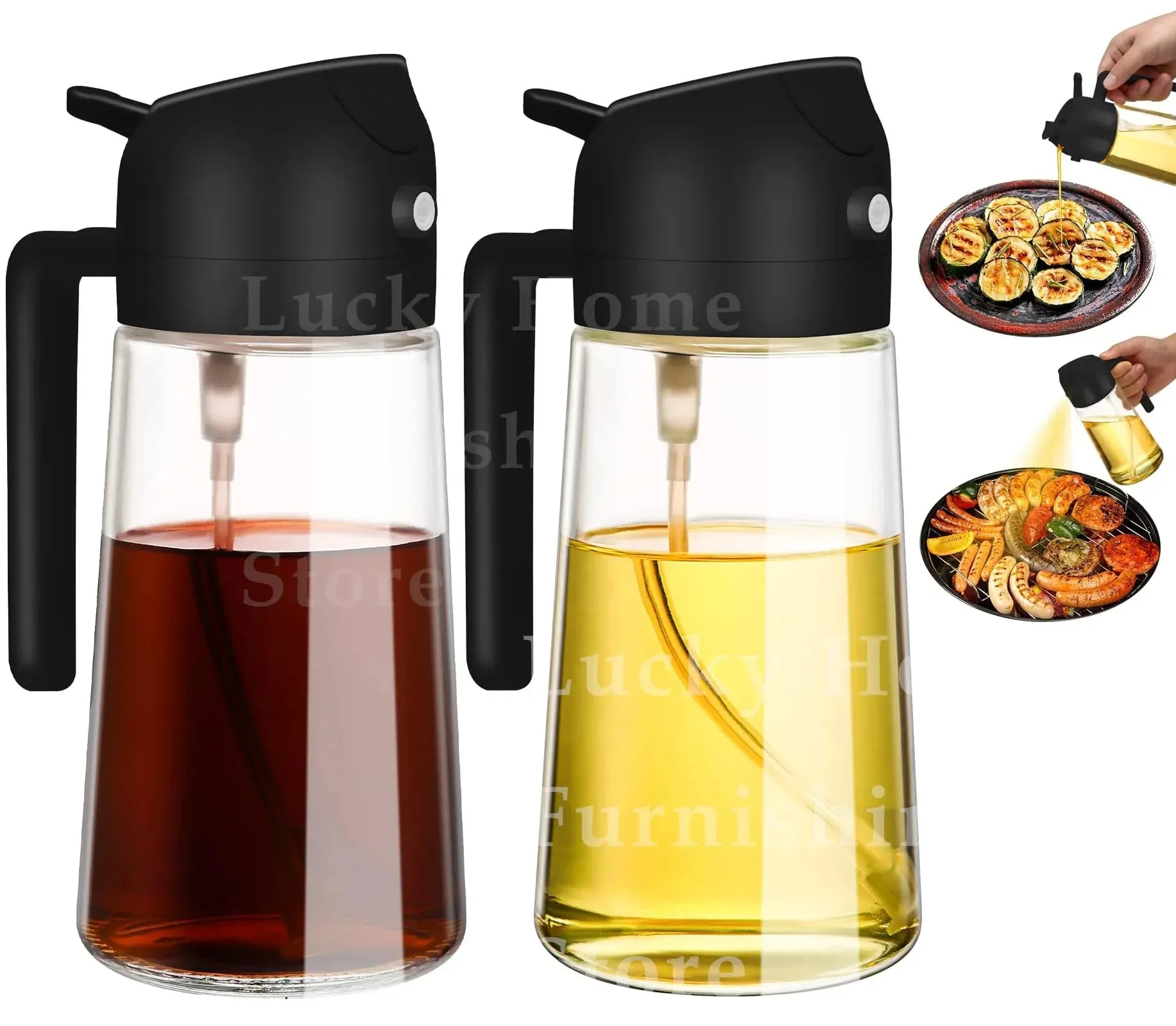 500ml 2-em-1 duplo uso plástico azeite pulverizador dispensador spray despeje garrafa vinagre senhor fritadeira de ar churrasco salada ferramentas de cozinha