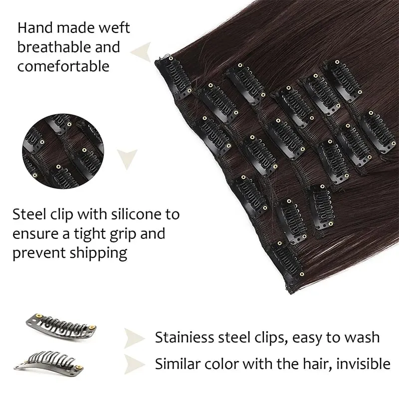 6PC Long Clip in Hair Extensions Brown Synthetic Straight Clip-in Hairpieces 24 inch Straight Hair Piece Extensions for Women