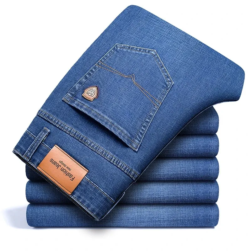 BAO 2026 automne printemps ajusté droit stretch denim jean style classique badge jeunes hommes d'affaires jeans décontractés pantalon