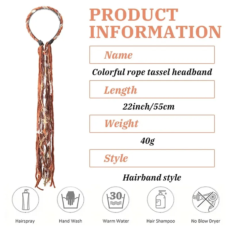 Synthetic Plush Maillard Colored Long Tassel Headband Bohemian Hair Accessory Suitable for Women's Parties