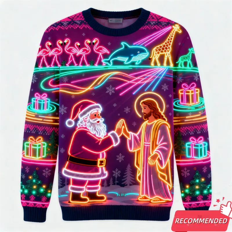 Fake Neon Light 3D Printed Ugly Xmas Sweater For Women Men Clothes Merry Christmas Snowman Funny Santa Jesus Pullovers Tracksuit