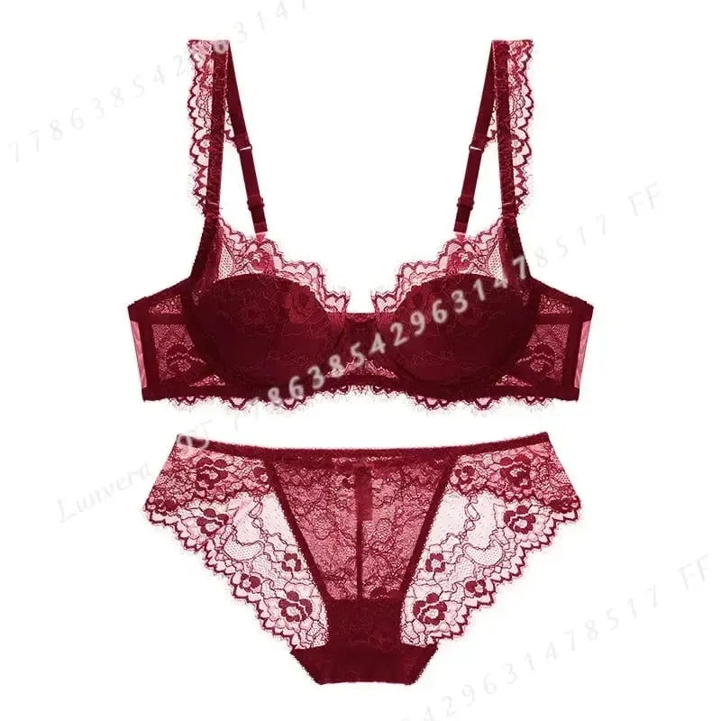 Women Sexy Lingerie Set Elegant Thin Lace Bra See Through Briefs Soft Underwear Ladies Bra and Panty Set