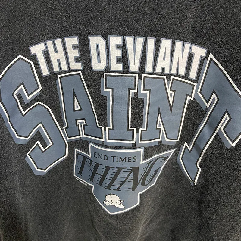 Autumn Winter Classic Overlapping Logo Print Saint Sweatshirts Men Women Couple Colorful Letters Graffiti Washed Black Pullovers