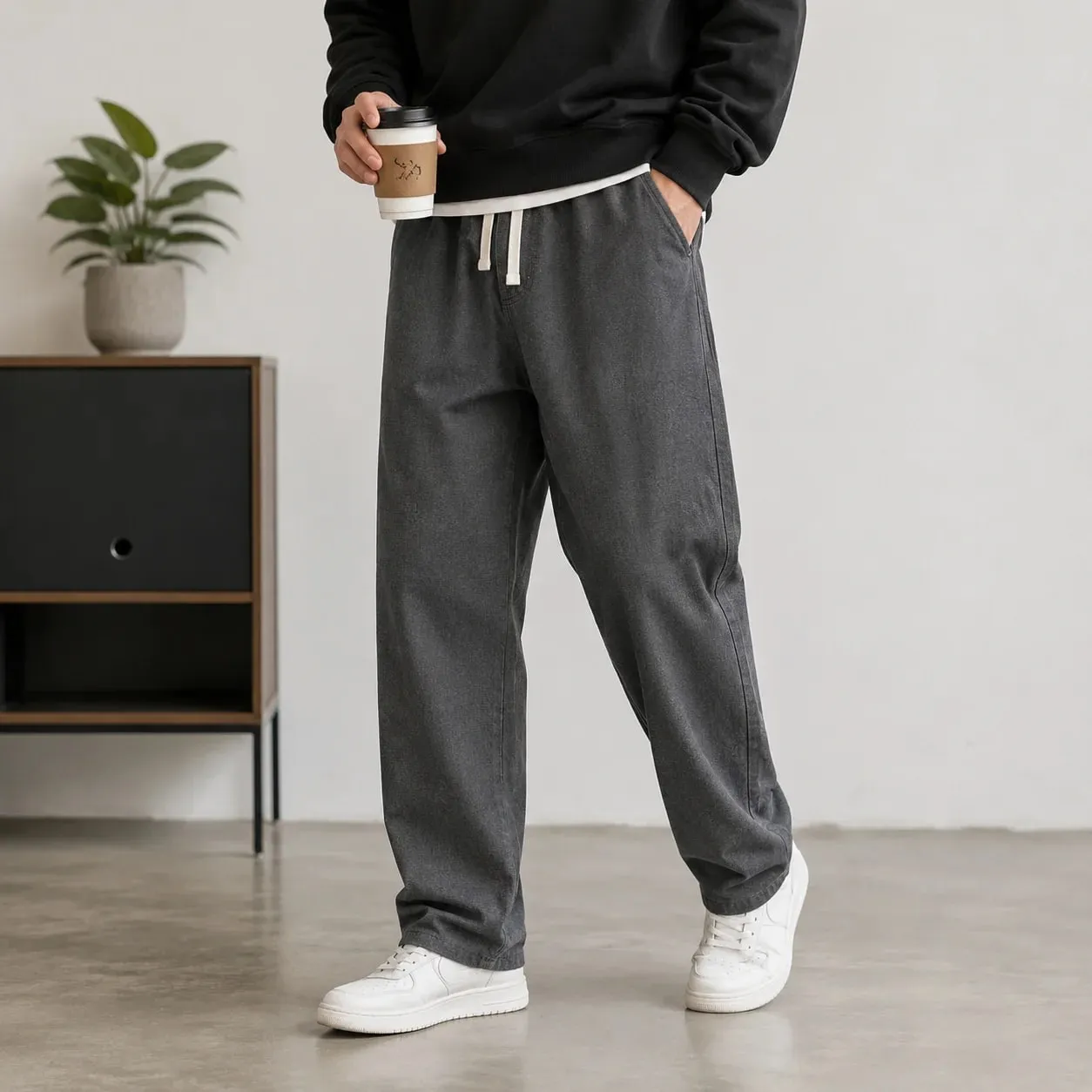 2026 New Streetwear Loose Jeans Men Korean Style Fashion Loose Straight Wide Leg Pants Men's Brand Clothing Black Light Blue