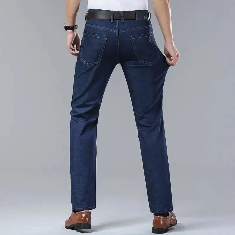 New Men's Summer Ultra-Thin Jeans Fashion Business Comfortable Soft Casual Denim Pants Lightweight Elastic Straight Leg Trousers — image 6