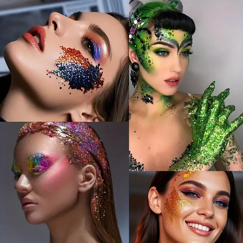 Body Face Glitter Gel Sequins for Eye & Body Hair Makeup Long-Lasting Shimmer Chameleon Gel Decorations Brighten Stage Makeup