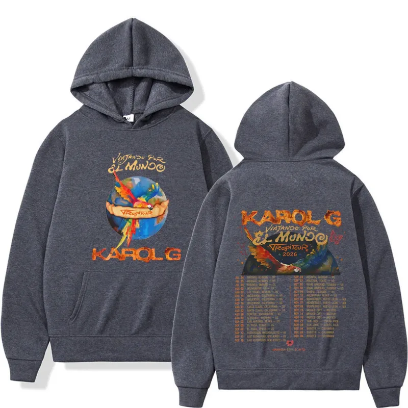 Karol G Viajando Por El Mundo Tropitour 2026 Graphics Hoodie Men Women Loose Casual Pullover Long Sleeves Fashion Sweatshirts